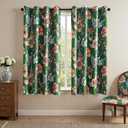MYSKY HOME Floral Blackout Curtains 63 Inch Long Bedroom Black Out Thermal Insulated Room Darkening Curtain Printed Flower Vintage Style Grommet Window Treatments Living Room Kitchen, Pack-2, Green