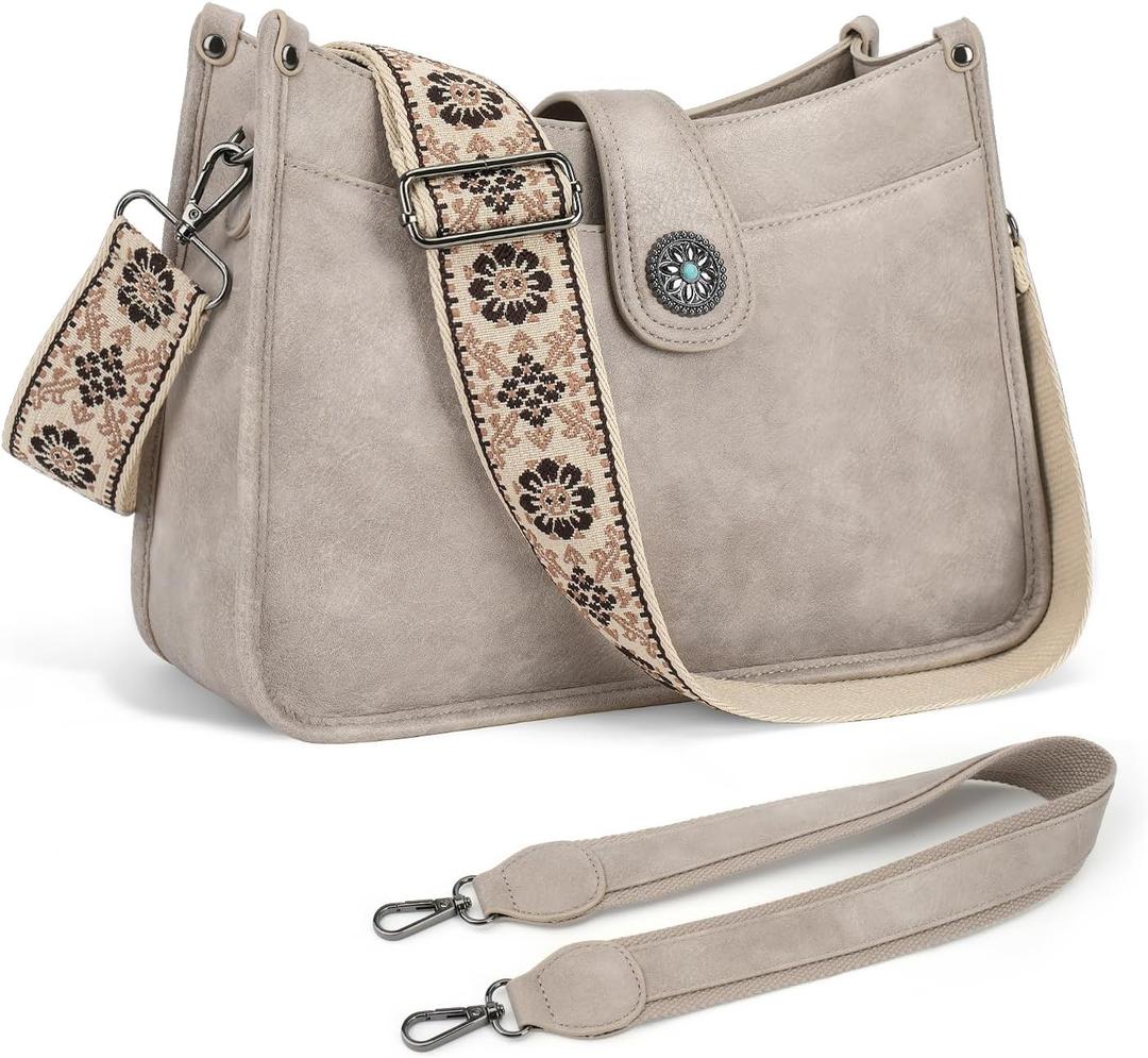 APHISON Crossbody Bags For Women Trendy, Vegan Leather Hobo Purse Shoulder Handbag Bucket Bag with 2 Strap (004-gray)