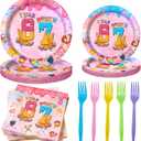 100 Pcs Ice Cream Drip 7th Birthday Party Supplies Set,Disposable Paper Plates, Napkins, and Colorful Forks, 6 7 Six Seven Themed Tableware for Kids Birthday Party Decorations