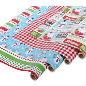 LaRibbons Christmas Wrapping Paper Set, Design with Snowman, Red and White Plaid, Including Gift Tags, Ribbons and Jute Twine, for Xmas, Holiday, 17Inch  10Feet (4 Rolls: 56.68sq.ft.ttl)