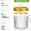 40 Pack 4 oz Mini Glass Mason Jars | Regular Mouth Canning Jars with Golden Lids and Bands, for Honey, Jam, Jelly, Spices, Body Butters, DIY Candles