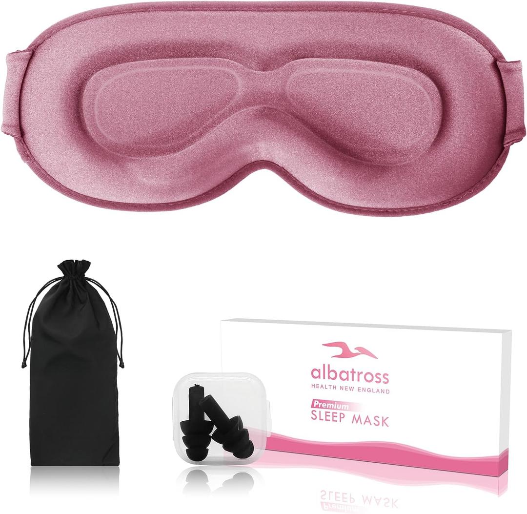 Sleep Eye Mask for Men Women, Sleeping Mask for Side Sleeper, Travel Blackout Night Blindfold Eye Shade Cover with Adjustable Strap (Rose)
