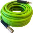 Air Hose 3/8 in x 25 ft, Heavy Duty, Lightweight, Kink Resistant, Hybrid Air Compressor Hose with 1/4 in Solid Brass Male Fittings, Bend Restrictors, 300 PSI (25FT, Green Black)