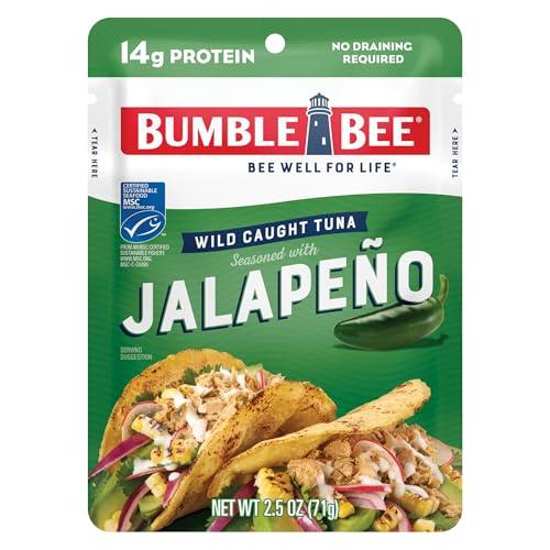 Bumble Bee Jalapeno Seasoned Tuna, 2.5 oz Pouch - Ready to Eat - Wild Caught Tuna Packet - 14g Protein per Serving - Gluten Free Pack of 12