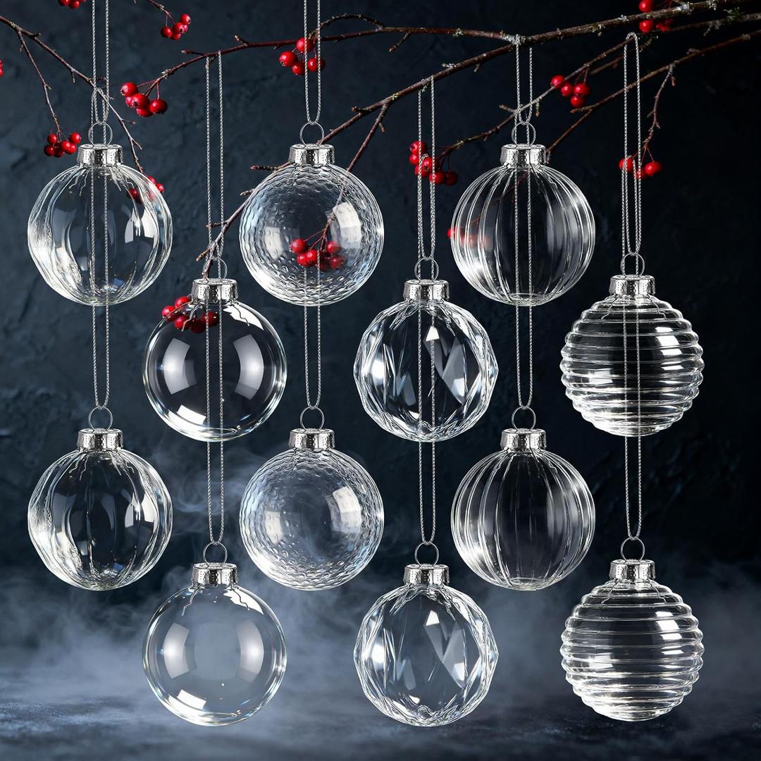 Soulchen 12 Pcs Clear Glass Christmas Ball Ornaments 2.36" Christmas Tree Hanging Ornaments Glass Balls Decorations Xmas Balls for Holiday Xmas Tree Decorations Gifts