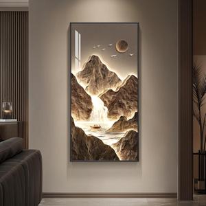 Framed Extra Large Modern Mountain Wall Art, Bright Style Painting Print, Luxury Gold Nature Landscape Waterfall Artwork for Hallway Living Room Entryway Home Office Wall Decor, 30x60 In (57L" x 28.5W", Gold - 1 Pcs)