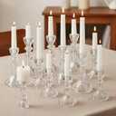 12 Pack Glass Candlestick Holders Set 4.3/6.1'' Taper Stripe Candle Holder Bulk Floral Shape Crystal Decorative Candle Stand Centerpiece for Table Wedding Dining (Clear)