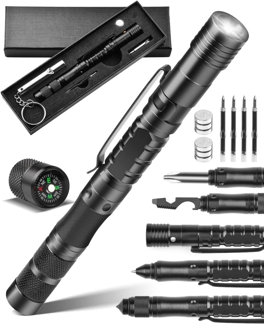 12 in 1 Tactical Pen, Self Defense Pen Multitool Gifts for Men, Stocking Stuffers for Adults, Cool EDC Gear- Christmas Birthday White Elephant Gifts for Dad, Husband, Boyfriend From Daughter Son, Wife