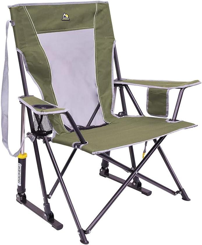 GCI OUTDOOR Comfort Pro Rocker Camping Chair | Portable Folding Rocking Chair with Durable Armrests & Drink Holder  Loden Green