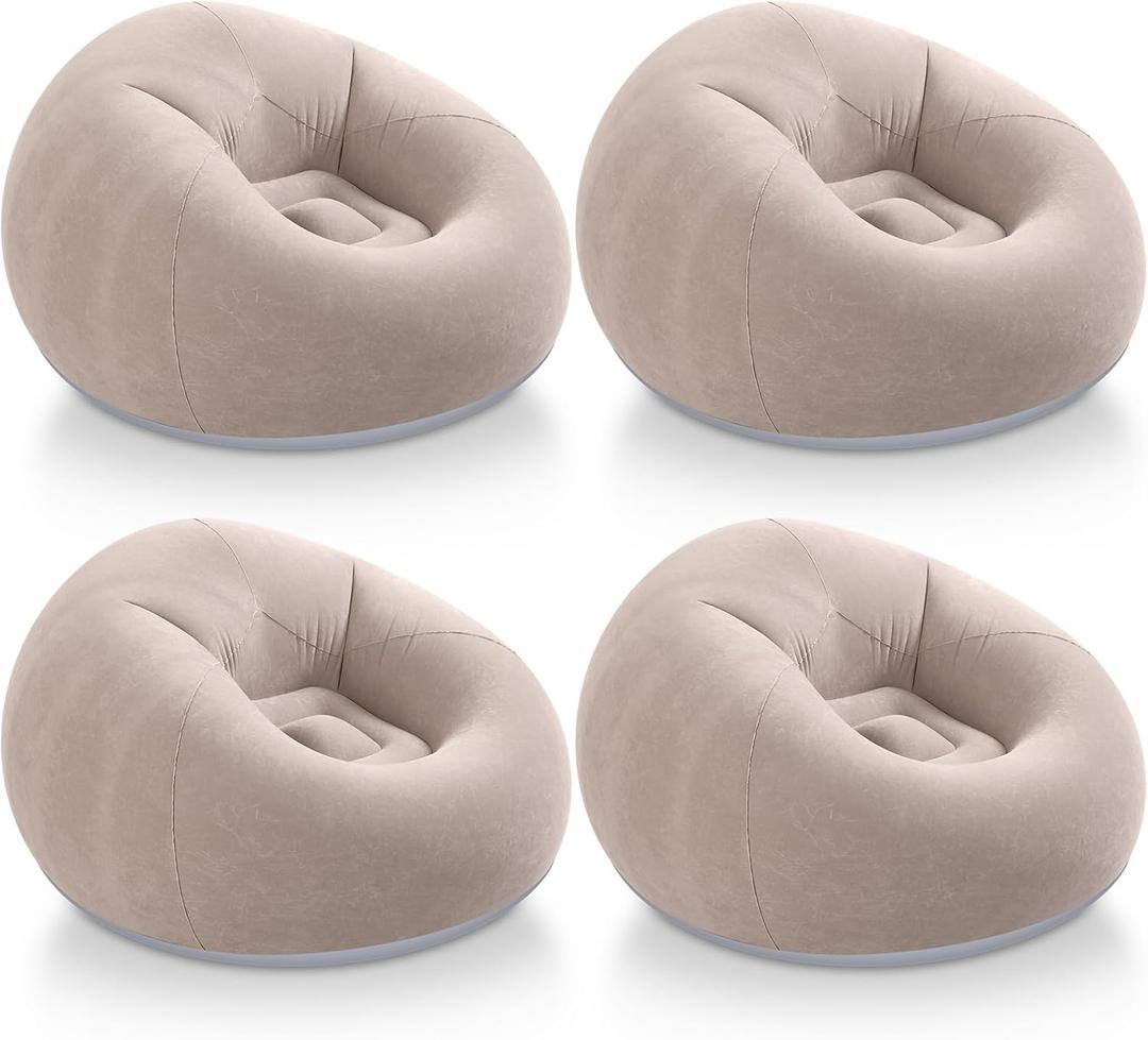 Realspring Inflatable Bean Bag Chairs Outdoor Blow up Camping Chairs Inflatable Lazy Sofa Folding Portable Bean Bag Loungers Couch for Movie Night(Coffee,4 Pcs)