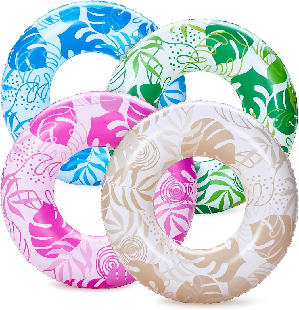Sloosh 4 Pack Inflatable Pool Floats, Pool Tube Rings, Swim Tubes, Floaties Toys, Beach Swimming Party Toys for Kids and Adults