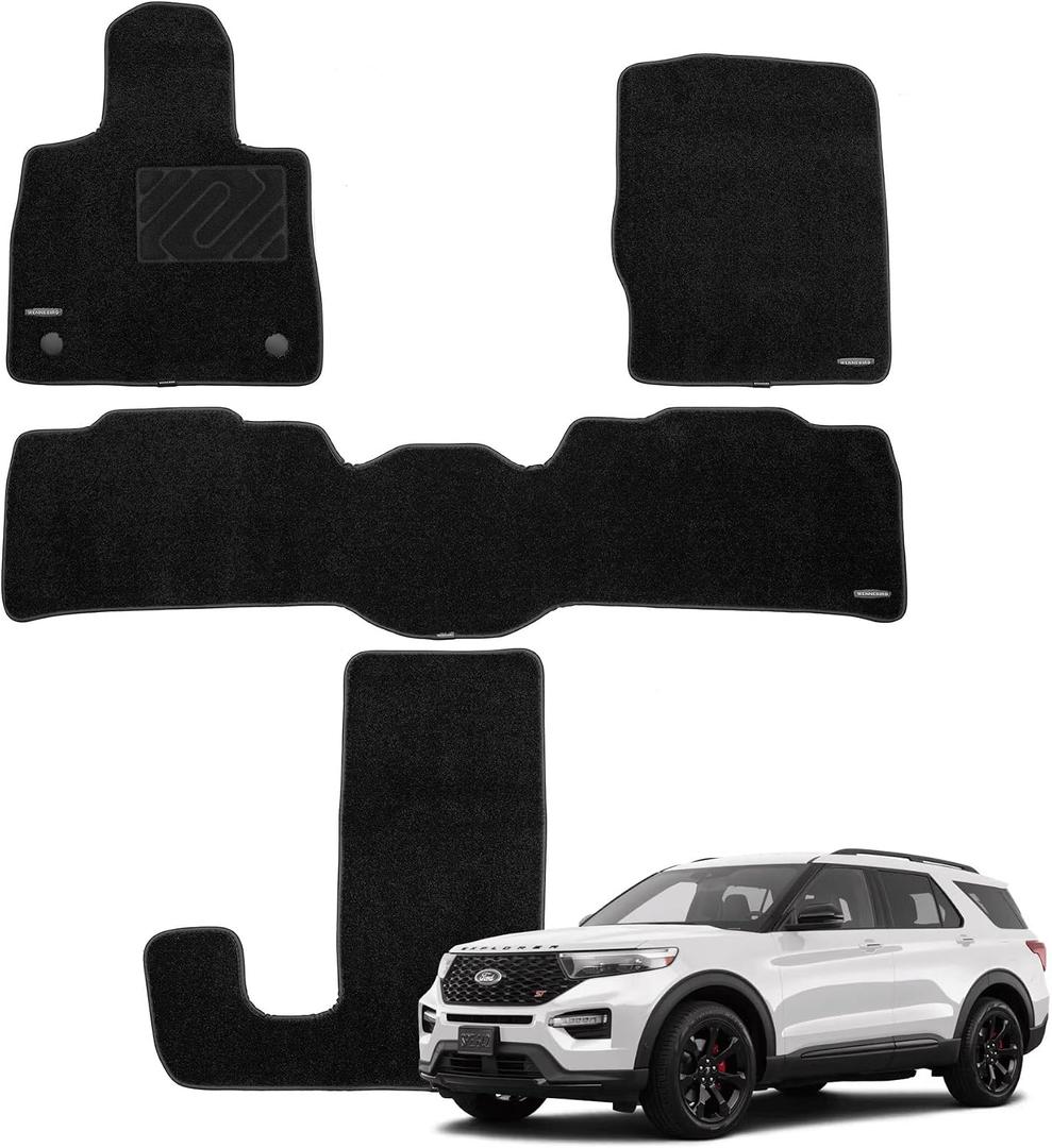 WENNEBIRD Superior Carpet Floor Mats for 2020-2026 Ford Explorer 6 Seats (Without 2nd Row Center Cup Holder), 0.6-Inch Ultra-Thick, Noise-Reducing, All-Weather Waterproof Anti-Slip – 4-Pc Set