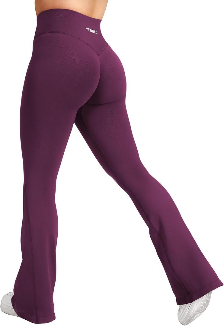 YEOREO Boost Workout Mini Flare Leggings for Women Hidden Scrunch High Waisted Seamless Gym Leggings Brinklie 30" Yoga Pants, Purple, S/M