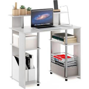 Furinno Jaya Simple Design Computer Writing Desk, White Oak/Stainless Steel, 35"W with Side Storage