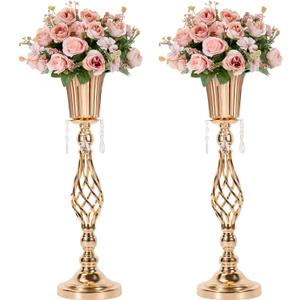 23.2in Gold centerpieces for Table Wedding, 2Pcs Wedding Flower Stand centerpieces for Tables, Tall Metal Flower Vase Centerpieces for Party Events Birthday Home Decoration