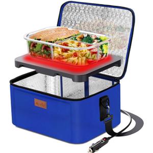 Aotto Portable Oven Electric Lunch Box Food Heater - 12V/24V 2-in-1 Car Food Warmer, Heated Lunch Box for Adults, Cook, Reheat, and Keep Meals Warm for Car, Truck, Travel - Blue