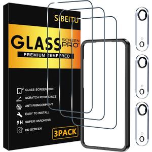 SIBEITU 3 Pack Screen Protector for iPhone 17 Air with 3 Pack Camera Lens Tempered Glass Protector, 6.6 Inch HD Clear Glass Film 9H Hardness Full Coverage, Scratch Resistent, Case Friendly
