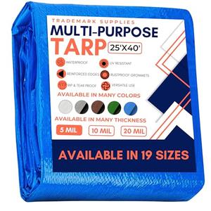 Large Waterproof Tarp - Heavy Duty 5 Mil Thick Poly Tarpaulin Ideal for Canopy Tents, Boats, RV or Pool Covers - Multipurpose Protective Tarps with Grommets for Indoor and Outdoor Use | 25' x 40'