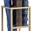 Umbrella Stand,Umbrella Holder for Entryway,20 Inch Tall Modern Brass Tone Metal Geometric Freestanding Entryway Umbrella Rack or Cane Holder with Shelf for Small Umbrellas and Bottom Drip Tray, 7.8