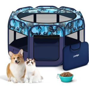Extra Large Dog Playpen, Portable Pet Play Pen for Cat, Puppies, Foldable Large-Capacity Pet Playpen for Indoor/Outdoor Dog House (Blue, 55" x 30", 8 Panels)
