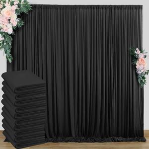 50 ft x 10 ft Wrinkle Free Black Backdrop Curtain for Parties, 10 Panels Polyester Black Photo Backdrop Drapes for Graduation Birthday Wedding Party Stage Curtains, Thick Bulk Background Curtains