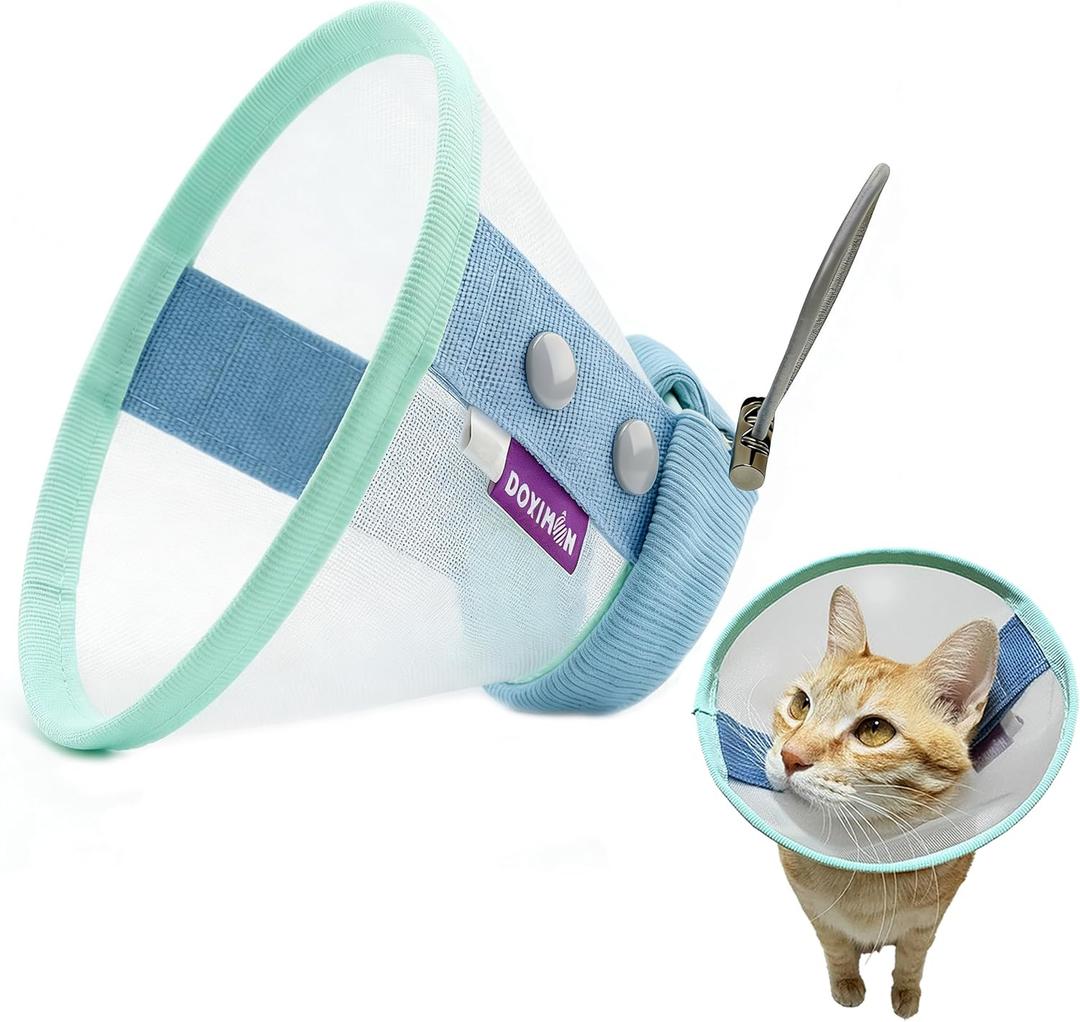 Cat Cone Collar Soft, Comfortable Mesh E Collar for Cats to Stop Licking, Breathable Elizabethan Collar, Alternative to Plastic Cones, Blue L