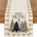Artoid Mode Watercolor Brown Buffalo Plaid Christmas Trees Merry Xmas Table Runner, Seasonal Winter Holiday Kitchen Dining Table Decoration for Home Party Decor 13 x 60 Inch