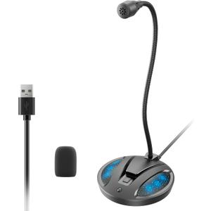 Plug & Play USB Computer Microphone, Flexible Gooseneck Desk Microphone for Podcasting, Streaming, Conference, Noise Canceling Microphone with Mute Button LED for PC/Mac