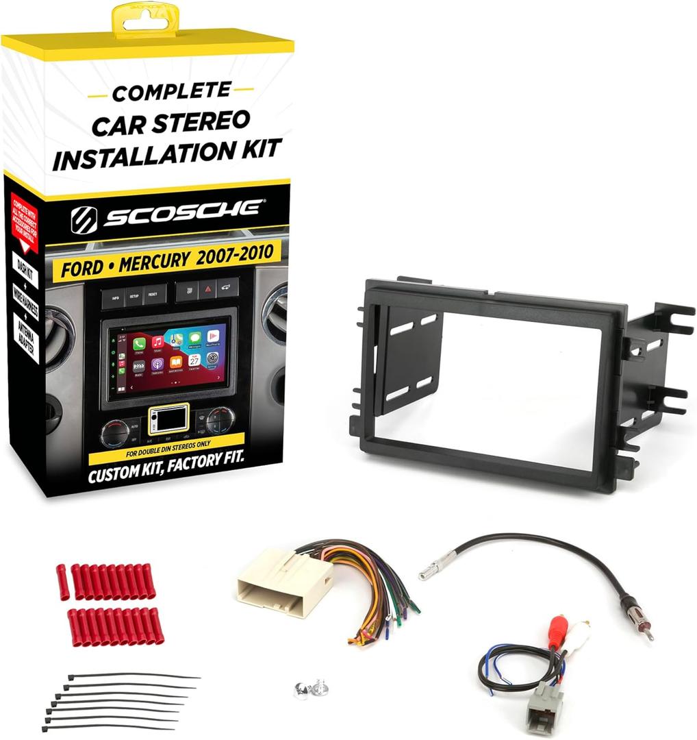 Scosche ICFD6BN Double DIN Radio Installation Dash Kit Compatible with Select 2007-2010 Ford and Mercury Vehicles - Complete Basic Aftermarket Car Stereo Install Kit - See Fit Guide Image for Vehicles