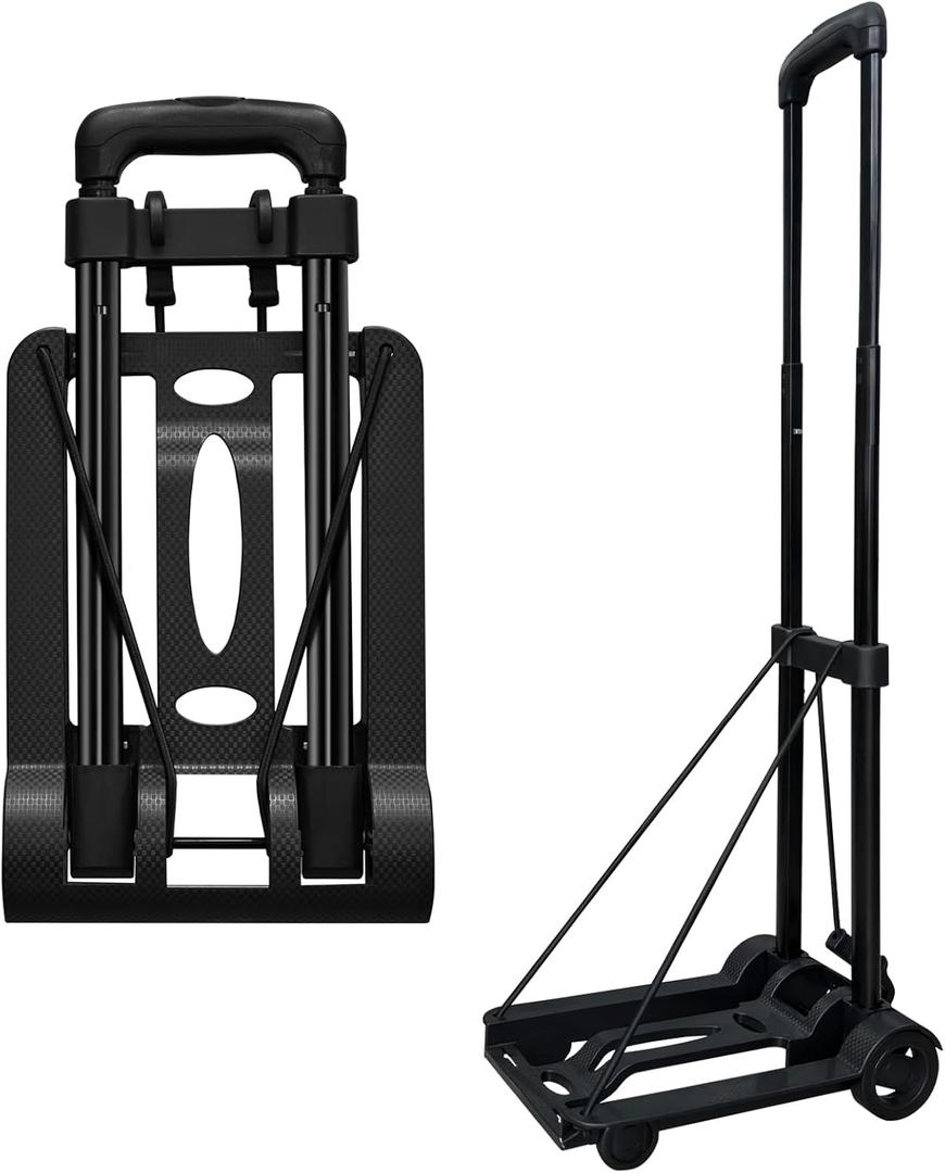 Folding Hand Truck Lightweight Portable Cart,VDHU 2 Wheels Fold Up Hand Cart with Elastic Ropes,Compact Utility Cart with 40kg/90lbs Heavy Duty 2 Wheels for Moving Travel Shopping Office Luggage Use (Two rounds)