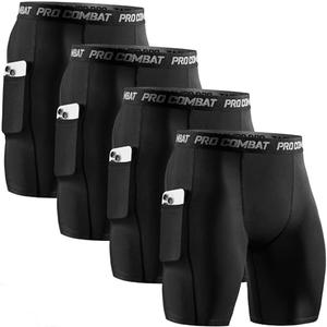 Niksa 2/4 Pack Compression Shorts Men with Pocket, Spandex Running Shorts Sport Athletic Workout Performance Underwear, XXL