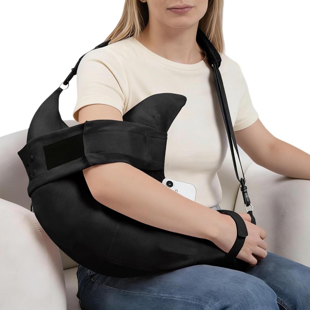 SPRING SEAON Post Shoulder Surgery Pillow with Pocket,Soft Rotator Cuff Relief Must Haves,Breathable Shoulder Pillow for Side Sleepers,Arm Support Cushion Detachable Machine Washable (Black)