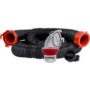 Valterra 15-Foot Dominator RV Sewer Hose Kit, Universal Sewer Hose for RV Camper, Includes 15-Foot Hose with Rotating Fittings, 90 Degree ClearView Sewer Adapter, and 2 Drip Caps