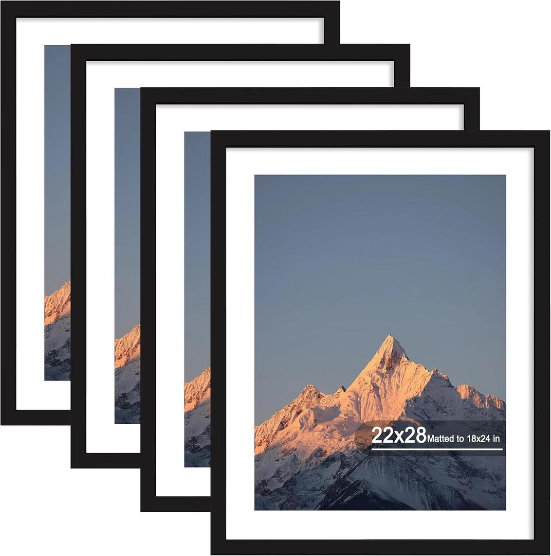 22x28 Wood Picture Frame Set of 4, Wall Mount for Home Decor, Black, 22x28 in