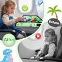 Kids Travel Tray Table Cover with Pockets Airplane Essentials for Toddlers 1-3, Portable Activity Organizer for Plane, Train, Car & Highchair, Washable Dinosaur Design (Green)