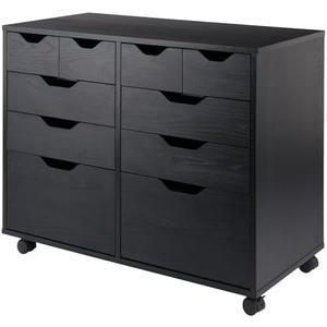 Winsome Halifax Tall Mobile Storage Cabinet with Drawers in Black, 2 Door 4 Drawer 4 Small Bins Stylish & Functional Home Storage Cabinet for Filing, Kitchen Organization, Moveable Office Furniture