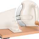 Manual Bread Slicer with Hand Crank, Classic Home Bread Slicer for Homemade Sourdough, Rotary Slicer with Adjustable Thickness, Premium Stainless Steel & Powerful Suction Cups (White)