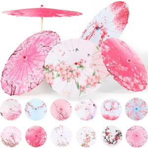 12 Pcs Chinese Oiled Paper Umbrella for Weddings 32 Inch Bamboo Silk Chinese Japanese Parasol Flower Art Dance Umbrella for Bridal Showers Favor Photography Costumes Props(Rose Red,Vibrant)