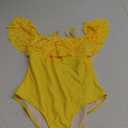Tempt Me Women One Piece Off Shoulder Lace Swimsuits Ruffle Flounce Hollow Bathing Suits Yellow XL