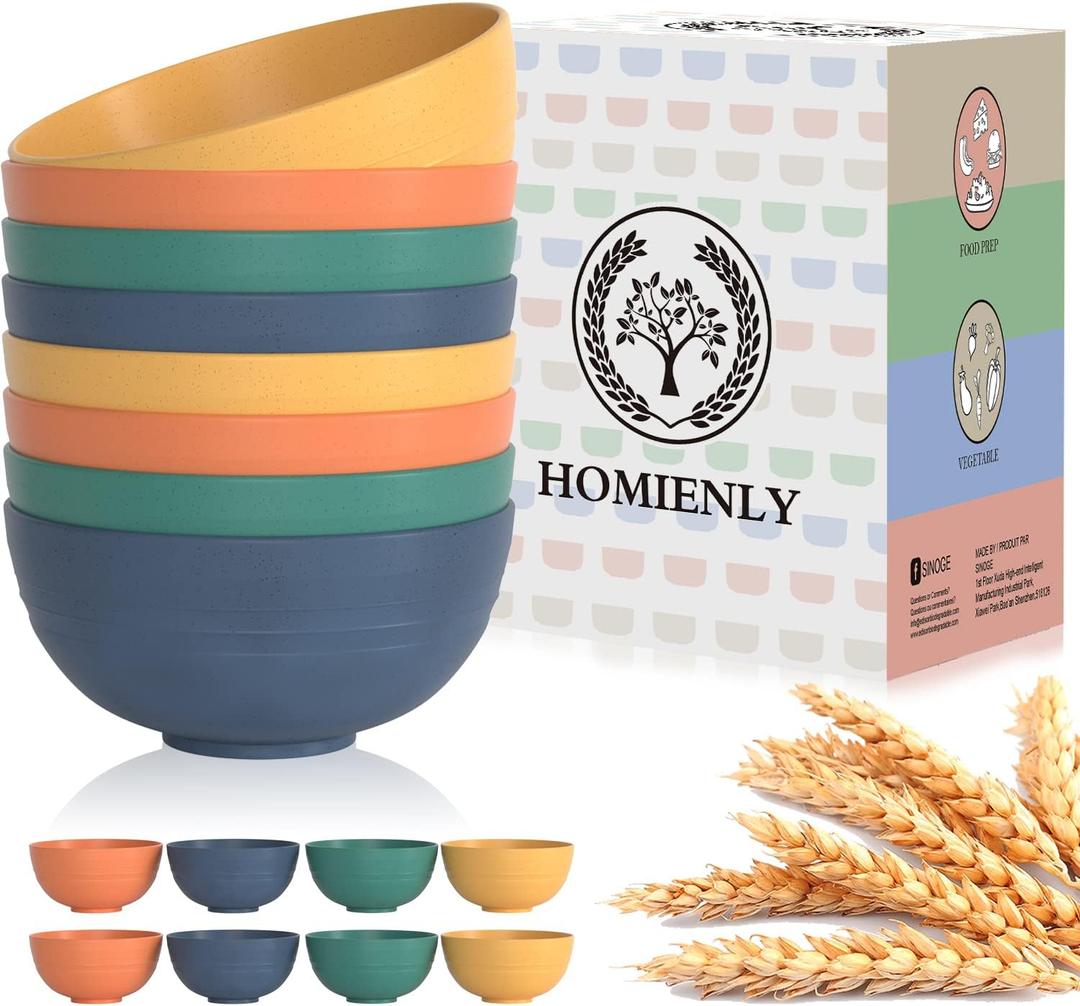 Homienly Bowls for Kitchen Cereal Bowls Wheat Straw Bowls 8 PCS Unbreakable Lightweight Bowl Set Microwave and Dishwasher Safe Bowl,Reusable Bowl for Serving Soup,Oatmeal,Ramen,Salad(Multi, 26 OZ)