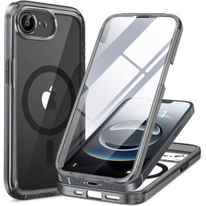 Miracase for iPhone 17e Case & iPhone 16e Case, Full-Body Phone with Built-in Glass Screen Protector, [Magnetic with MagSafe] Military Drop Proof 17 E/ 16 E Cover Bumper 6.1 inch, Clear Black