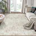 Area Rug 4x6 Washable Rug Beige for Living Room, Dining Room, Bedroom, Large Carpets, Non Slip & NonShedding Low Pile Vintage Print Rug for Home Office Decor