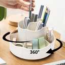 Rotating Desk Organizer, 360 Rotating Pencil Pen Holder for Desk, Desk Organizers and Accessories with 11 Slots Pencil Organizer, Art Supply Storage Box Caddy for Office (Beige)