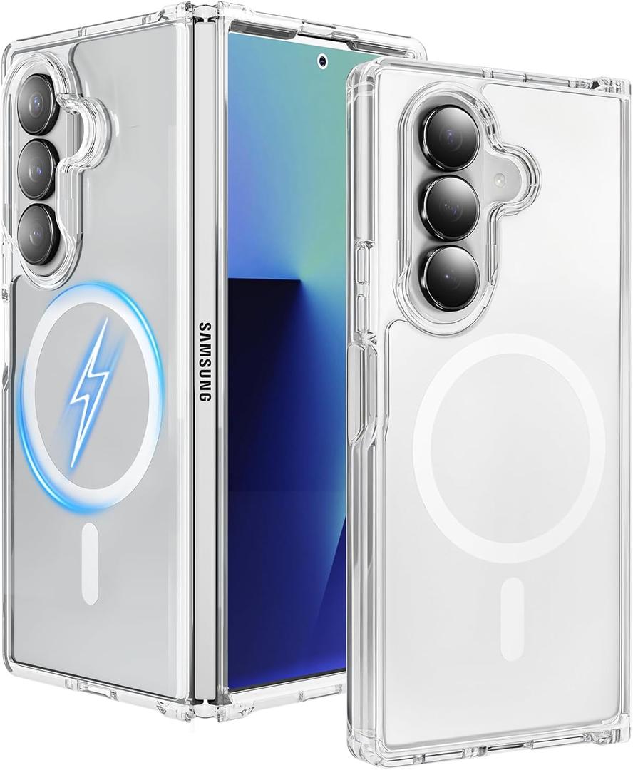 One Piece Design Clear Magnetic Case for Samsung Galaxy Z Fold 7, Fit for Magsafe, Ultra Thin, Shockproof Anti Yellow Transparent Back Integrated Bumper Wireless Charge Mag-Safe Cover for Fold 7