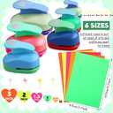 CHENGU 6 Pcs Heart Punch Set 3in/2in/1.5in/1in/0.6in/0.3in Scrapbook Hole Punchers Crafting with 10 Sticker Paper Heart Cutter Scrapbook for Office Supplies DIY Albums Photos(Multicolor)