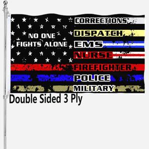 First Responders Flag 3x5 Outdoor No One Fights Alone Flags Double Sided Heavy Duty 3 Ply 210D Polyester Flags with Durable Canvas Header 3 X 5 Feet