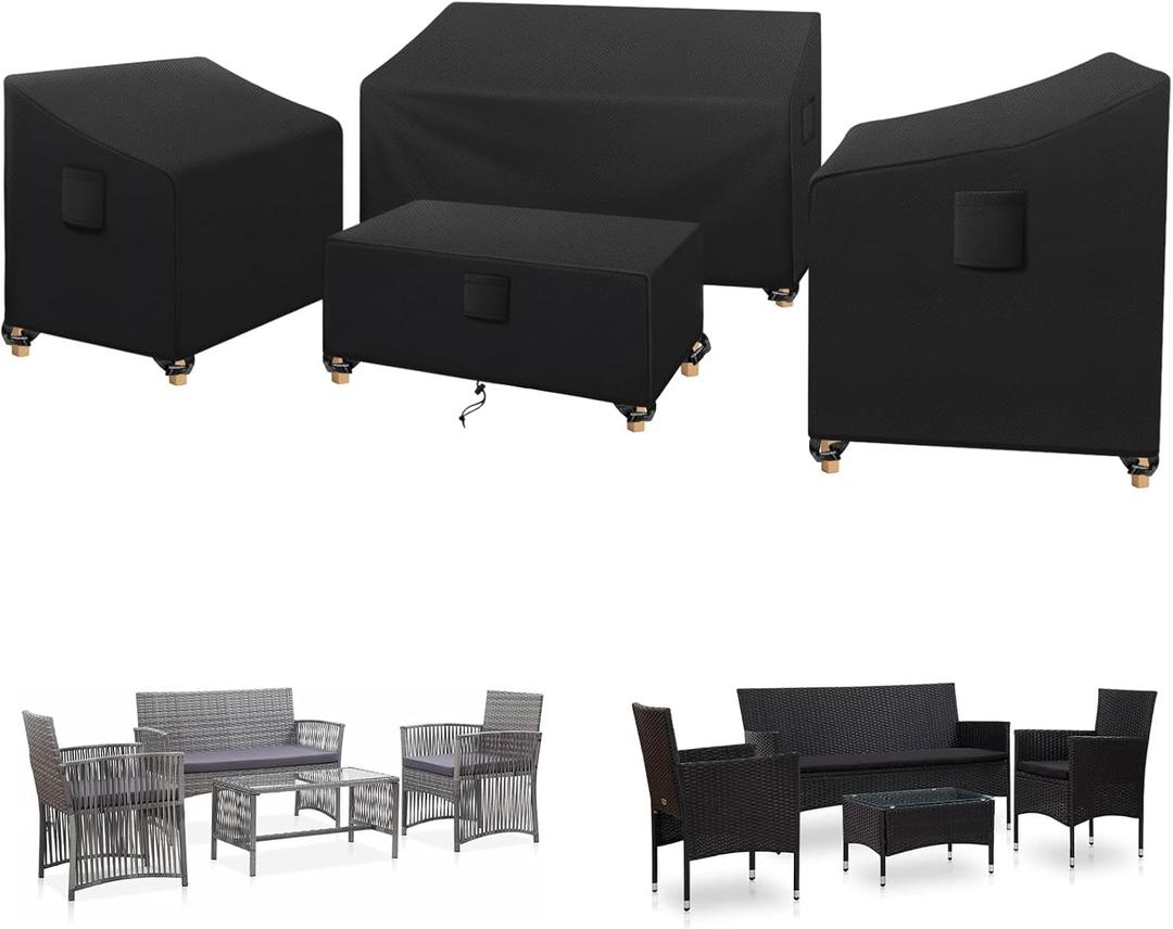 SIRUITON Patio Furniture Covers, Outdoor Furniture Cover Waterproof 4-Piece, Patio Furniture Set Covers, Heavy Duty Durable and Water Resistant Fabric (210D Polyester Oxford, Black)