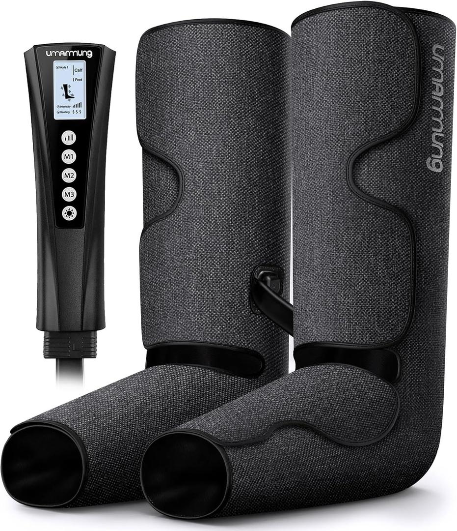 UMARMUNG Air Compression Leg Massager with Heat, Gifts for Women Men Mom Dad, Leg Foot Massager Gift for Christmas, Fathers Day, Mothers Day, Vericose Veins, Edema, Muscle Fatigue, Cramps, Swelling (Black)