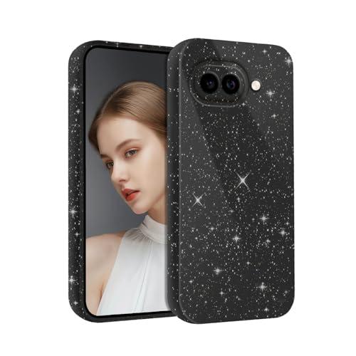 NECTNALLO for Google Pixel 9a Case Glitter for Girls Girly Women Cute Bling Sparkly Sparkle Shiny Neon Bright Color Soft Slim Protective Phone Case for Google Pixel 9a, Black