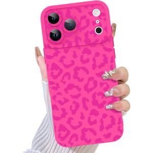 TEAUGHT Compatible with iPhone 17 Pro Max Case 2025 Cute Pattern Leopard Print Cheetah Shockproof Silicone Phone Cover for Girls Women -Hot Pink